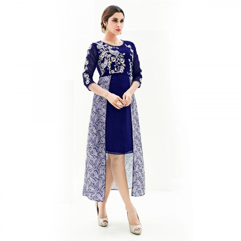 Red Muslin Printed A-Line Kurta with Zari Embroidery Details at Soch